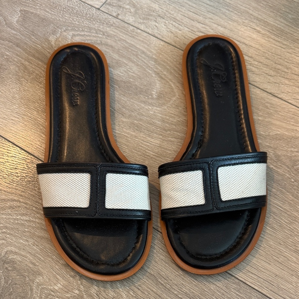 J. Crew Black and White Slide Sandals